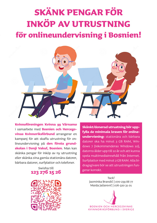 Skänk pengar för inköp av utrustning för onlineundervisning i Bosnien!